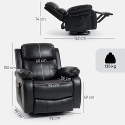 Hierontatuoli 8 värinäpisteellä, keinonahkaa, säädettävä selkänoja ja jalkatuki, musta