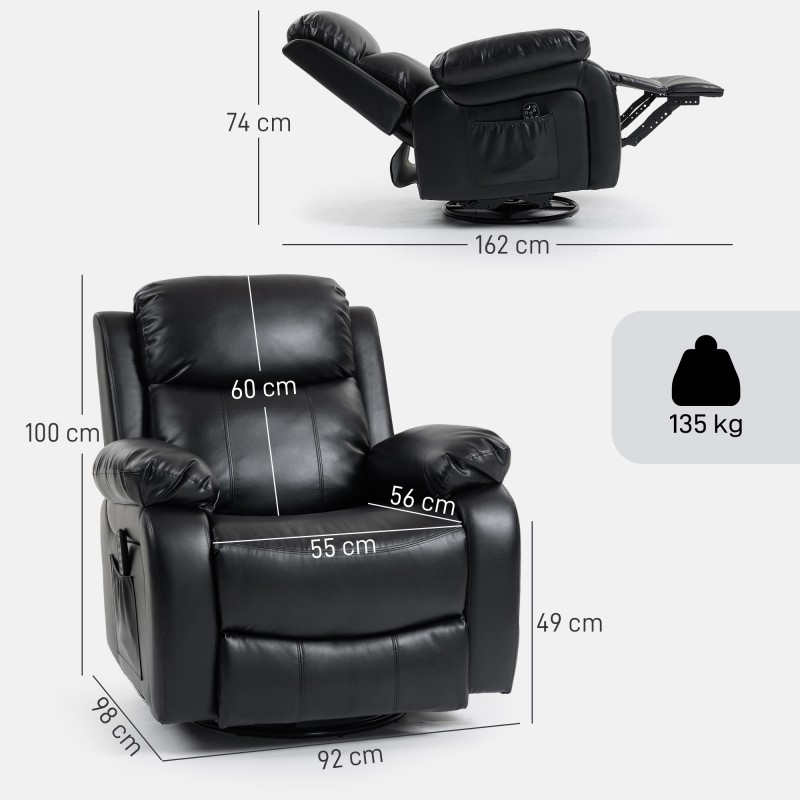 Hierontatuoli 8 värinäpisteellä, keinonahkaa, säädettävä selkänoja ja jalkatuki, musta