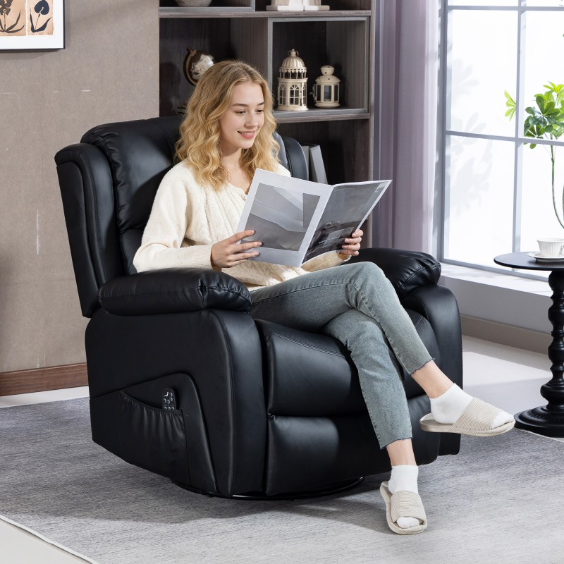 Hierontatuoli lämpö- ja keinutoiminnolla, keinonahka, kääntyvä, 135 kg, musta