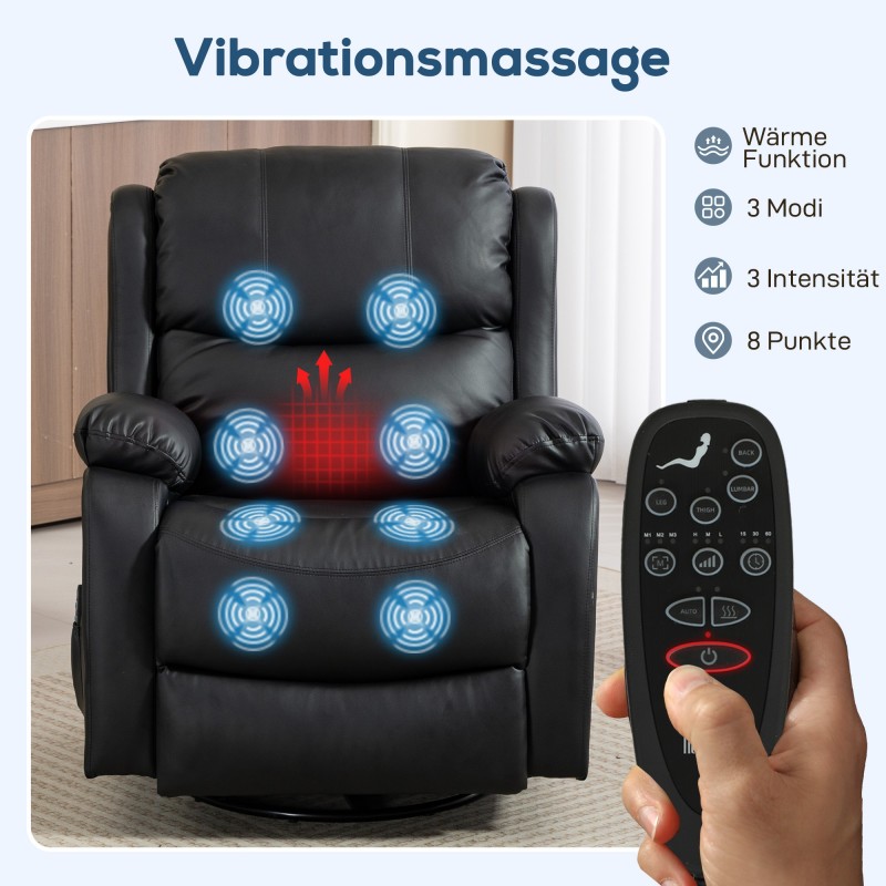 Hierontatuoli lämpö- ja keinutoiminnolla, keinonahka, kääntyvä, 135 kg, musta