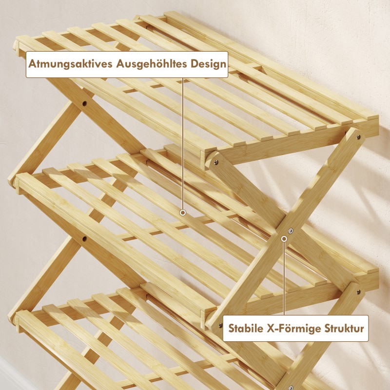 Kenkähylly eteiseen bambua, 4 tasoa, taitettava, 60 x 29 x 67 cm, luonnonväri, tilaa 12 kenkäparille