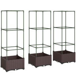 Korkea kasvilaatikko köynnöstuella 3 kpl teräs ja muovi vihreä tummanruskea 40 x 40 x 125 cm