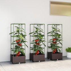 Korkea kasvilaatikko köynnöstuella 3 kpl, teräs ja muovi, vihreä/tummanruskea, 40 x 40 x 125 cm