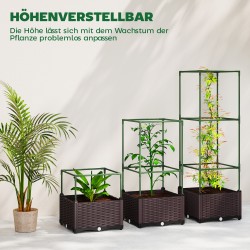 Korkea kasvilaatikko köynnöstuella 3 kpl, teräs ja muovi, vihreä/tummanruskea, 40 x 40 x 125 cm