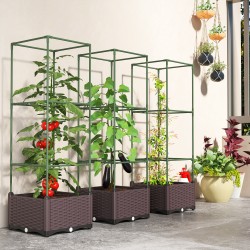 Korkea kasvilaatikko köynnöstuella 3 kpl, teräs ja muovi, vihreä/tummanruskea, 40 x 40 x 125 cm