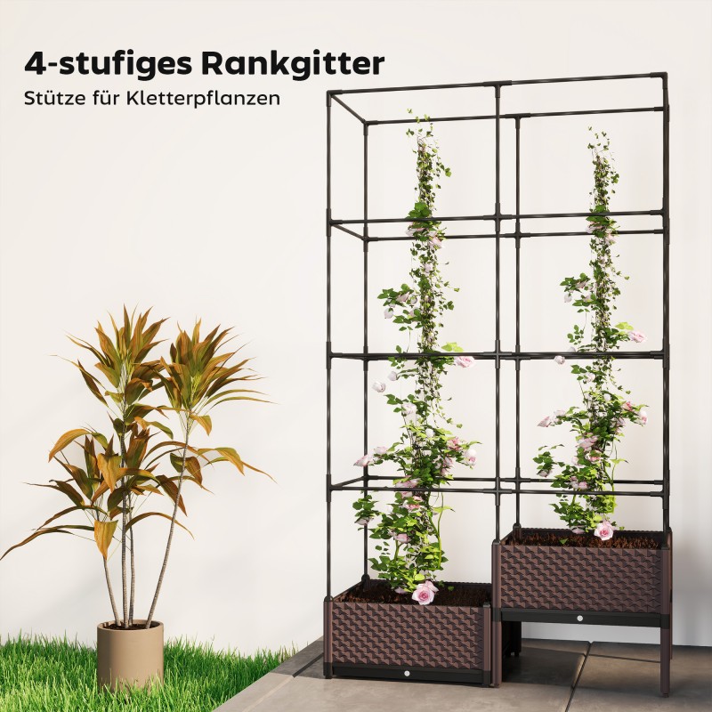 Korotettu viljelylaatikko säleiköllä, teräs ja muovi, 100 x 50 x 174 cm, musta