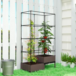 Korotettu viljelylaatikko säleiköllä, teräs ja muovi, 100 x 50 x 174 cm, musta