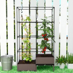 Korotettu viljelylaatikko säleiköllä, teräs ja muovi, 100 x 50 x 174 cm, musta