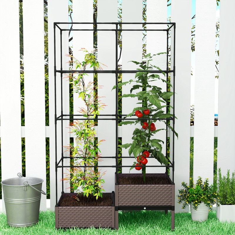 Korotettu viljelylaatikko säleiköllä, teräs ja muovi, 100 x 50 x 174 cm, musta