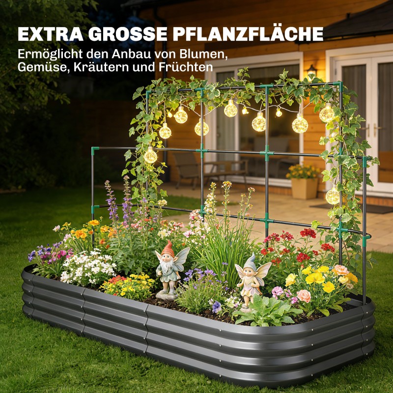 Metallinen viljelylaatikko köynnösosalla 220 x 110 x 150 cm 716 l tummanharmaa