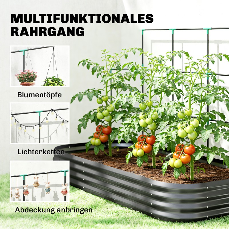 Metallinen viljelylaatikko köynnösosalla 220 x 110 x 150 cm 716 l tummanharmaa