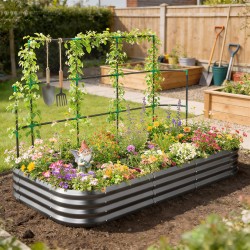 Metallinen viljelylaatikko köynnösosalla 220 x 110 x 150 cm 716 l tummanharmaa