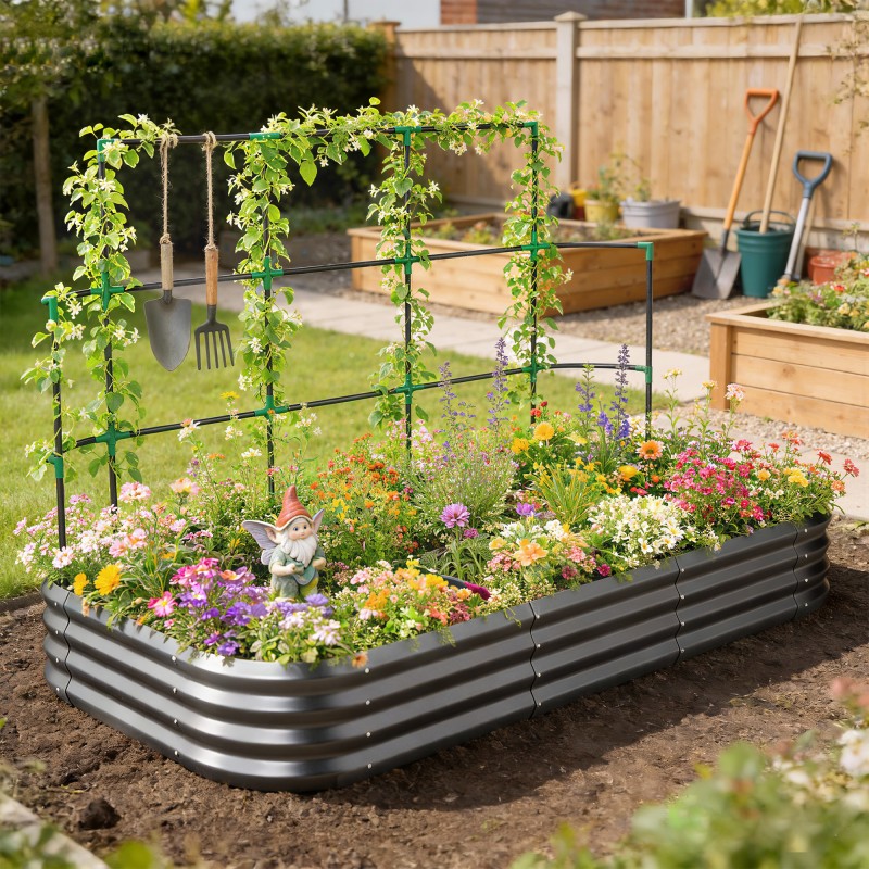 Metallinen viljelylaatikko köynnösosalla 220 x 110 x 150 cm 716 l tummanharmaa