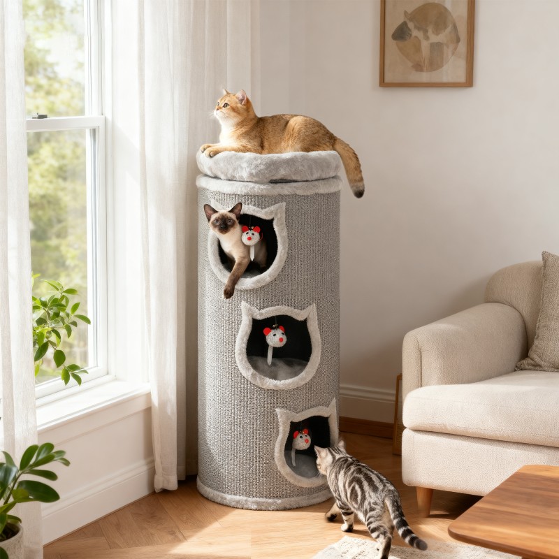 Kissan raapimis- ja lepotorni 96 cm, 3 pesää, pestävä yläpeti, harmaa