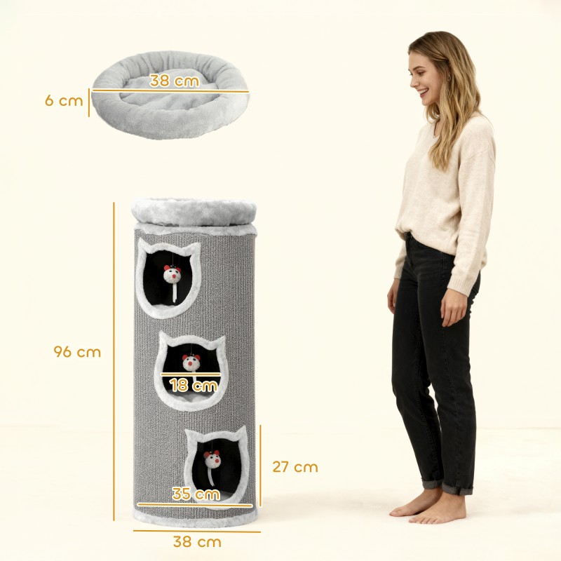 Kissan raapimis- ja lepotorni 96 cm, 3 pesää, pestävä yläpeti, harmaa