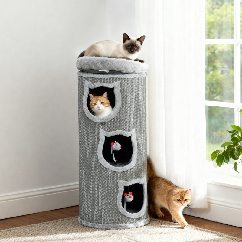 Kissan raapimis- ja lepotorni 96 cm, 3 pesää, pestävä yläpeti, harmaa