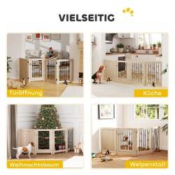 Vapaasti seisova koiraportti ovella, 4 paneelia, MDF ja teräs, 205 x 70 cm, tammi–musta