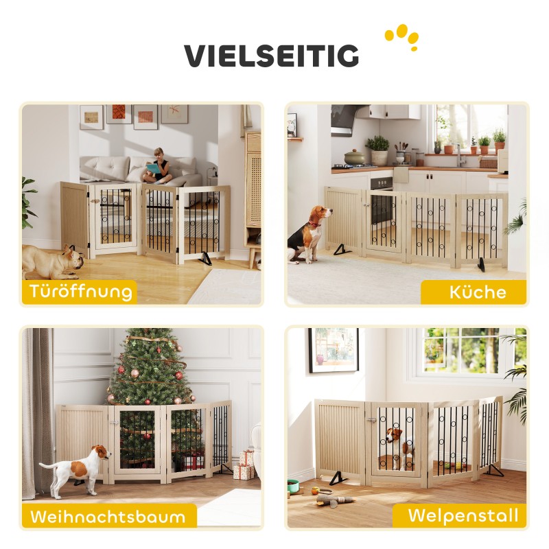 Vapaasti seisova koiraportti ovella, 4 paneelia, MDF ja teräs, 205 x 70 cm, tammi–musta