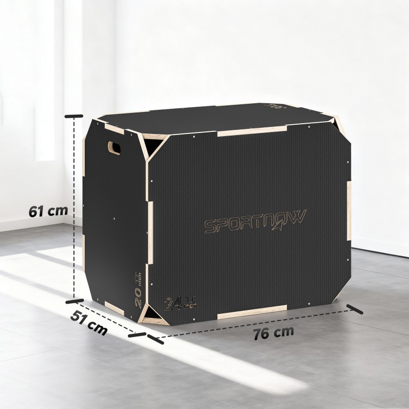 Hyppylaatikko 3-in-1 kotitreeniin ja ulkotreeniin, monikerroslevy 76x61x51 cm, musta