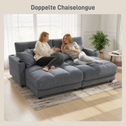 Vuodesohva juomapidikkeillä ja tyynyillä, vakosametti, 114 x 147 cm, tummanharmaa