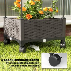 Korkea parvekekasvilaatikko ritilällä ja pyörillä 40 x 40 x 185 cm 24 l musta