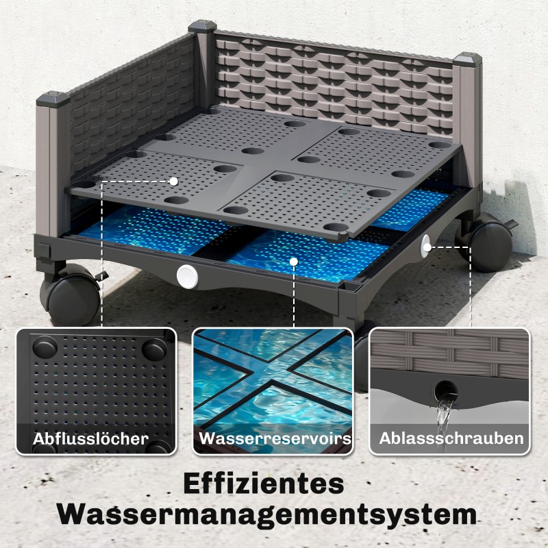 Korkea parvekekasvilaatikko ritilällä ja pyörillä 40 x 40 x 185 cm 24 l musta