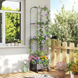 Korkea parvekekasvilaatikko ritilällä ja pyörillä 40 x 40 x 185 cm 24 l musta