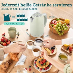 Vedenkeitin ja leivänpaahdin setti 1,7 l 2200 W LED-näytöllä, muistitoiminto, harmaa retro-design