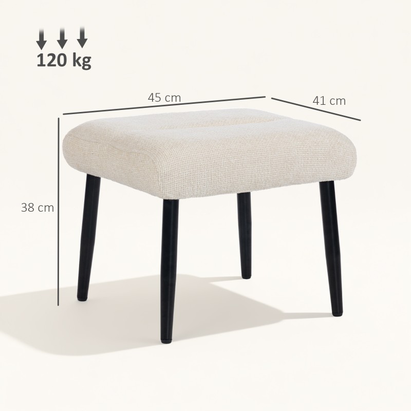 Jalkarahi ja lisäistuin teräsjaloilla, chenille-verhoilu, 45 x 41 x 38 cm, cremevalkoinen