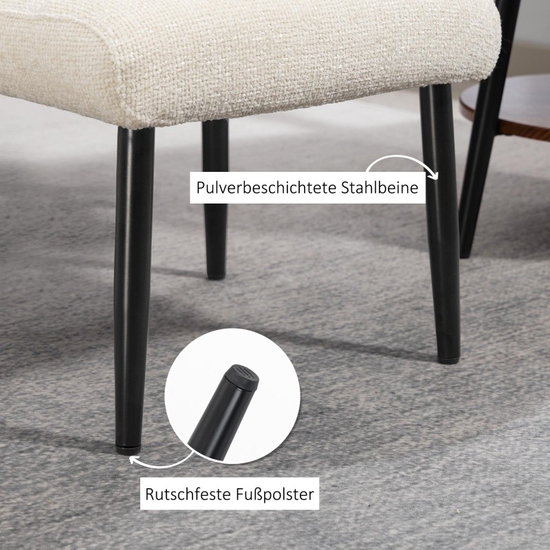 Jalkarahi ja lisäistuin teräsjaloilla, chenille-verhoilu, 45 x 41 x 38 cm, cremevalkoinen