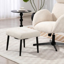 Jalkarahi ja lisäistuin teräsjaloilla, chenille-verhoilu, 45 x 41 x 38 cm, cremevalkoinen