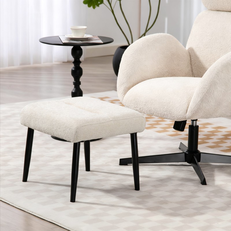 Jalkarahi ja lisäistuin teräsjaloilla, chenille-verhoilu, 45 x 41 x 38 cm, cremevalkoinen