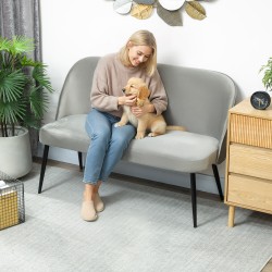 Kahden istuttava sohva olohuoneeseen, metallinen ja puurunko, samettimainen kangas, harmaa