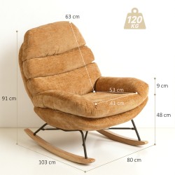 Keinutuoli aikuisille, pehmustettu chenille, teräsrunko ja puukaaret, 80x103x91 cm, keltainen