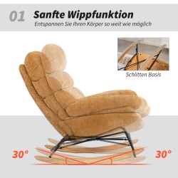 Keinutuoli aikuisille, pehmustettu chenille, teräsrunko ja puukaaret, 80x103x91 cm, keltainen