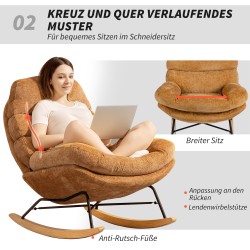 Keinutuoli aikuisille, pehmustettu chenille, teräsrunko ja puukaaret, 80x103x91 cm, keltainen