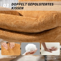 Keinutuoli aikuisille, pehmustettu chenille, teräsrunko ja puukaaret, 80x103x91 cm, keltainen