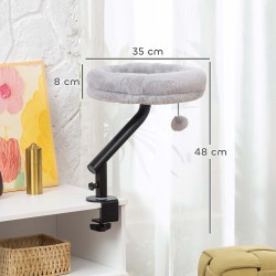 Kissanpöytäpeti työpöydälle, 360° kääntyvä ja korkeussäädettävä, irrotettava konepestävä pesä, harmaa