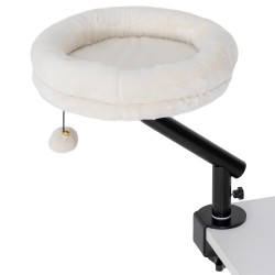 Kissan pöytään kiinnitettävä peti 360 kääntyvä ja korkeussäädettävä 35 cm enint 6 kg cremevalkoinen