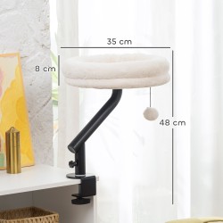 Kissan pöytään kiinnitettävä peti, 360° kääntyvä ja korkeussäädettävä, Ø35 cm, enint. 6 kg, cremevalkoinen