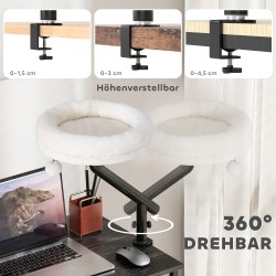 Kissan pöytään kiinnitettävä peti, 360° kääntyvä ja korkeussäädettävä, Ø35 cm, enint. 6 kg, cremevalkoinen