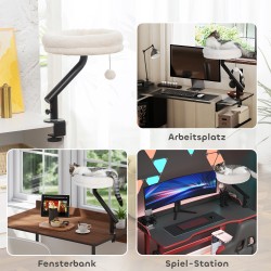 Kissan pöytään kiinnitettävä peti, 360° kääntyvä ja korkeussäädettävä, Ø35 cm, enint. 6 kg, cremevalkoinen