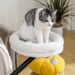 Kissan pöytään kiinnitettävä peti, 360° kääntyvä ja korkeussäädettävä, Ø35 cm, enint. 6 kg, cremevalkoinen
