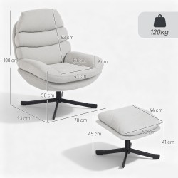 Nojatuoli ja rahi, chenille-verhoilu, 78 x 93 x 100 cm nojatuoli, cremevalkoinen