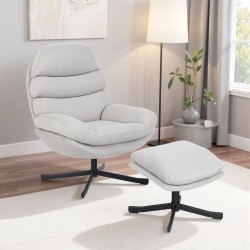 Nojatuoli ja rahi, chenille-verhoilu, 78 x 93 x 100 cm nojatuoli, cremevalkoinen