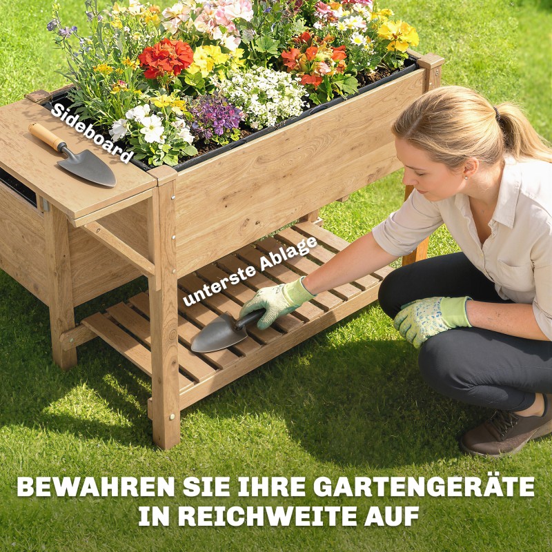 Kaksitasoinen korotettu viljelylaatikko parvekkeelle, kuusipuu 119,5 x 102 x 76,5 cm, vaaleanruskea