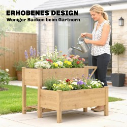 Kaksitasoinen korotettu viljelylaatikko parvekkeelle, kuusipuu 119,5 x 102 x 76,5 cm, vaaleanruskea