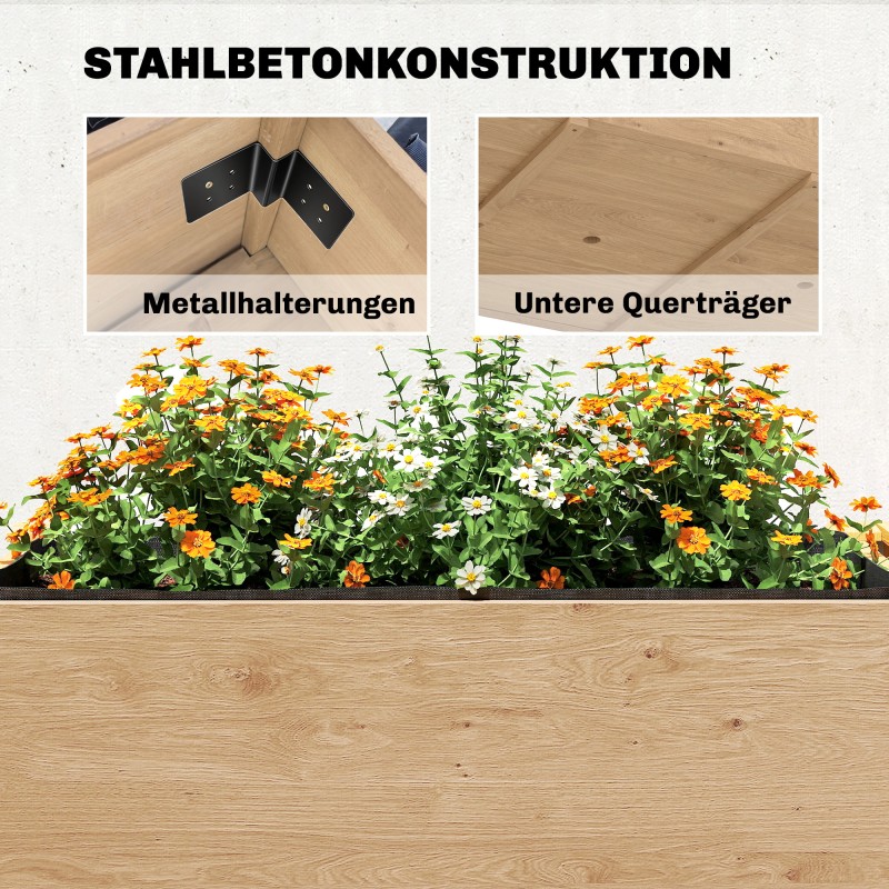 Kaksitasoinen korotettu viljelylaatikko parvekkeelle, kuusipuu 119,5 x 102 x 76,5 cm, vaaleanruskea