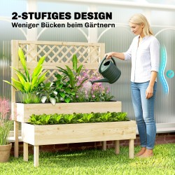 Kaksitasoinen puinen viljelylaatikko ritilällä 2 istutuslaatikkoa 108 x 62 x 120 cm naturaalipuu