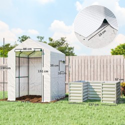 Kasvihuone tomaatille korotetulla viljelylaatikolla teräs ja PE 141 x 141 x 190 cm valkoinen